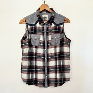 Harley Davidson Sleeveless Flannel Snap
Button Down Shirt Y2K